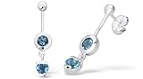 Round &amp; Heart London Blue Topaz Dangling Earrings Sterling Silver