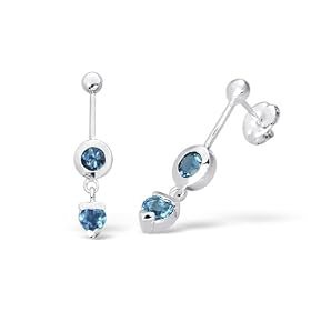 Round and Heart London Blue Topaz Dangling Earrings Sterling Silver by Peora