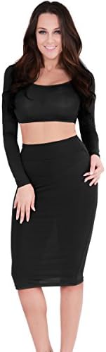 Honormall Ladies Candy Color High Waisted Two Piece Bodycon Dress Black Size XL