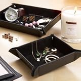 Leather Trinket Tray Set  Watch  Coin  Jewellery, Set of 2, Black