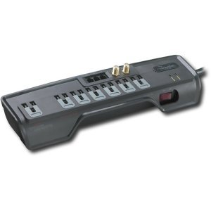 Rocketfish 7-outlet Home Office Surge Protector - Black with Coaxial Cable and Phone line/fax/modem Protection RF-PCS7ES