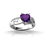 14K White Gold Genuine Heart Amethyst and Diamond Ring