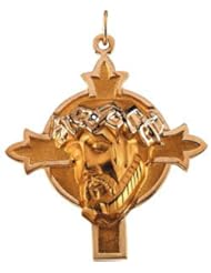 Head Of Jesus With Crown Cross Pendant 14K Gold Yellow R16926