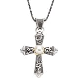 Sterling Silver and 14K Yellow Gold Freshwater Cultured Pearl Cross Pendant