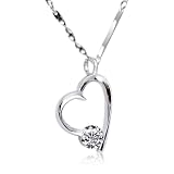 31rcIxy5XaL SL160 in .925 Sterling-Silber 0,2 Carat CZ Stein Pretty Herz Anhänger auf einem 47cm ziemlich Sterling Silber Kette Figaro