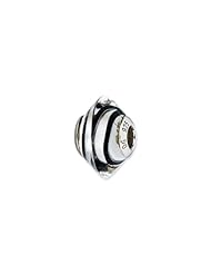 Sterling Silver Grey with Black Stripes Italian Murano Glass Charm