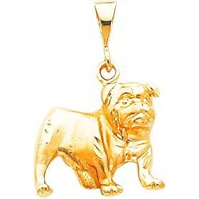 10K Yellow Gold Bulldog Charm Diamond Cut