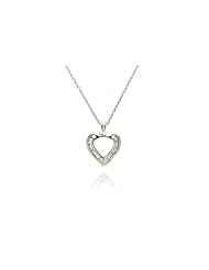 Sterling Silver Baguette Cubic Zirconia Heart Necklace, Includes Adjustable 16 or 18 Inch Rolo Chain , Comes in a Gift Pouch and Box.