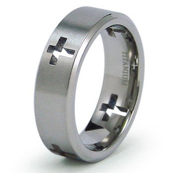 7mm Titanium Ring with Cut Out Crosses (Sizes 8-12)