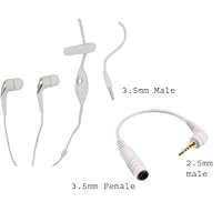 2 in 1: (Universal White Stereo Headset Hands-free with 3.5mm Plug + 3.5mm to 2.5mm Audio Adapter) for Nokia 1200, 1208, 1209, 1650, 1680, 2135, 2600, 2630, 2660, 2680, 2760, 2855i, 2865i, 3109, 3110, 3155, 3155i, 3500, 3555, 5200, 5300, 5610, 5700, 6110, 6155i, + Free Stars stripes Silicone WristBand