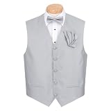 Men's - Silver - Formal Vest, Bowtie and Hanky Set