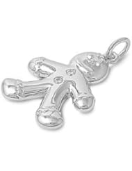 Sterling Silver Gingerbread Man Pendant Classic Cute Charm Pure 925 New 24mm with 1mm Box Chain