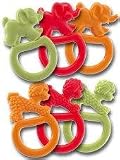 Two Vanilla Teething Rings - Green Poodle/Pink Elephant