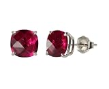 10k White Gold Checkerboard Cushion Created Ruby Gemstone Stud Earrings (6mm, 2.20 cttw)