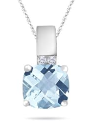 0.04 Cts Diamond & 1.94 Cts Aquamarine Pendant in 14K White Gold