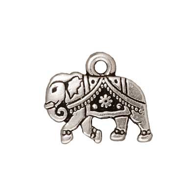 Fine Silver Plated Lead-Free Pewter Indian Elephant Charm 12MM (1)