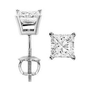 0.30 carat ct Princess Cut Diamond Stud Earrings H-I Color, SI2 Clarity; 14k White or Yellow Gold; Screw Back