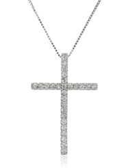 Womens 10k White Gold Diamond Cross Pendant Necklace