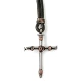 Stainless Steel Nail and Copper Wire Cross Pendant on Leather Cord by Bob Siemon, 30