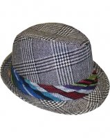 Outer Rebel Fashion Fedora Hat- Black & White Plaid Tweed with Multi-Colored Band