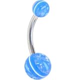 Light Blue GLITTER STRIPED Belly Button Ring