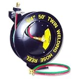 Pro-Grade Auto-Rewind Welding Hose Reel with 50' X 1/4 Twin Hose