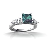 14K White Gold Square Created Alexandrite and Diamond Engagement Ring