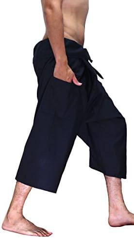 TipTopStore 100% Cotton 3/4 Capri Black Fisherman Wrap Pants Trousers Yoga Pants