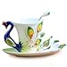 Leegoal Hand Crafted Porcelain Enamel Graceful Peacock Pattern Tea Coffee Cup Set (With Saucer and Spoon) Gift