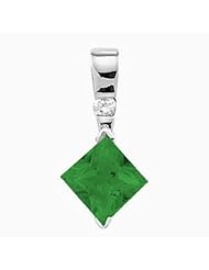 14K White Gold Princess Cut Chatham Created Emerald and Diamond Pendant -- LIFETIME WARRANTY