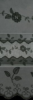 Shower Curtains Black Polyester - Black Embroidered with Sheer Middle 70 x 180 inch Shower Curtains Black Polyester - Black Embroidered with Sheer Middle 70 x 180 inch