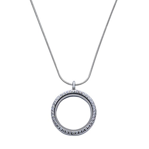 Feilaiger 30mm Glass Circle Magnetic Floating Charm Living Memory Lockets Necklace with Snake Chain