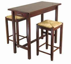 Winsome 94374 Three Piece Kitchen Island Set With Rush Stools