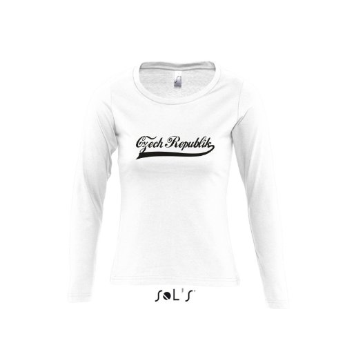 Tschechien Oldschool Czech Republic LÄNDERSHIRT EM / WM FAN Trikot – Damen Langarm Longsleeve T-Shirt S-XL , White – schwarz , S