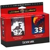 Lexmark 32 18C0032 & Lexmark 33 18C0033 Compatible Remanufactured Combo Pack - 1 Black & 1 Color Ink Cartridges