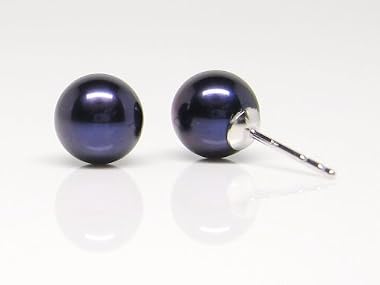 HinsonGayle AAA Round 7.5-8.0mm Black Cultured Pearl Stud Earrings (14K White Gold)