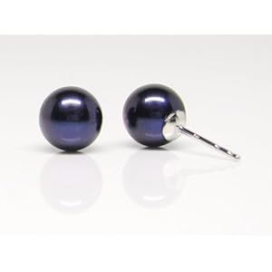 HinsonGayle AAA Round 7.5-8.0mm Black Cultured Pearl Stud Earrings (14K White Gold)