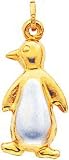 14K Yellow Gold Rhodium Penguin Charm Animal Pendant