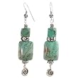 Long Southwestern Rectangular Turquoise Gemstone Bead Dangle Earrings with Sterling Silver Swirls and Accents of Bali Silver, #8162