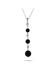 Black Onyx Bead Silver Drop Necklace