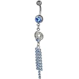 Pugster Belly Navel Ring Light Blue Crystal Curlicue Tassel Dangle Belly Navel Ring Body Jewelry