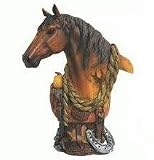 Set of 2, Horse Head With Barn Scene Statue Figure 10.5