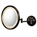 Lighted Round Wall Mounted 5X Mirror, Hard Wired, Dark Bronze