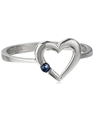 14k White Gold Sapphire Heart Ring, Size 7