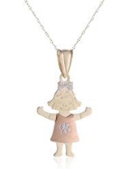 14K Tri-Color Gold Baby Girl Pendant Necklace, 18"