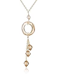 Gold Plated Silver Swarovski Elements Crystal Golden Shadow Ring with Bicone Drops Necklace, 18"