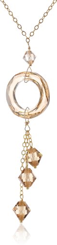 Gold Plated Silver Swarovski Elements Crystal Golden Shadow Ring with Bicone Drops Necklace, 18"