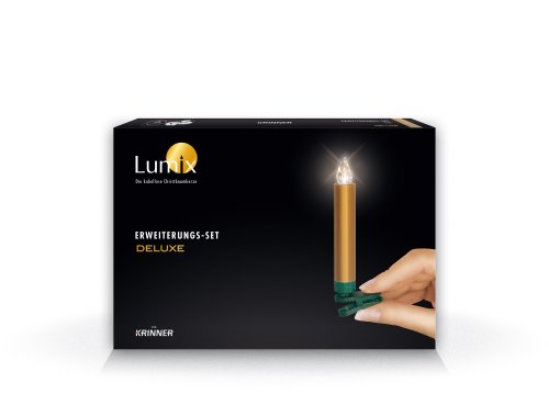 Krinner 74253 LUMIX DELUXE Erweiterungs-Set gold IR, 5 goldene, kabellose LED-Christbaumkerzen mit Batterien, in warm-wei&szlig;en Licht;dimmbar