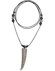 Tooth Charm Black Onyx Beaded Necklace 925 Sterling Silver Pave Diamond Macrame Fashion Jewelry