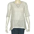 Ladies Kurta Off-white Silk Long Sleeve Top Blouse Embroidery Size S
